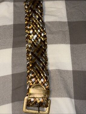 Vintage Astor Gold silver and bronze Braided Metallic woven Belt - 36 in